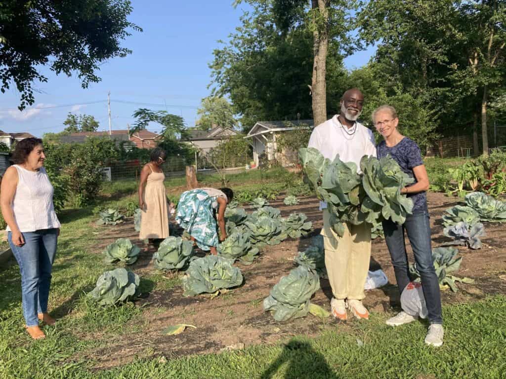 A group of people in a community garden