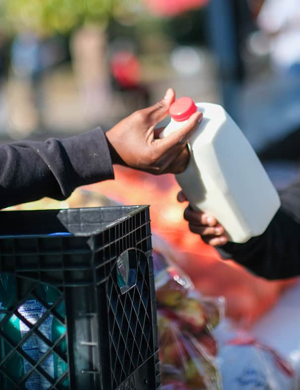 handing out milk