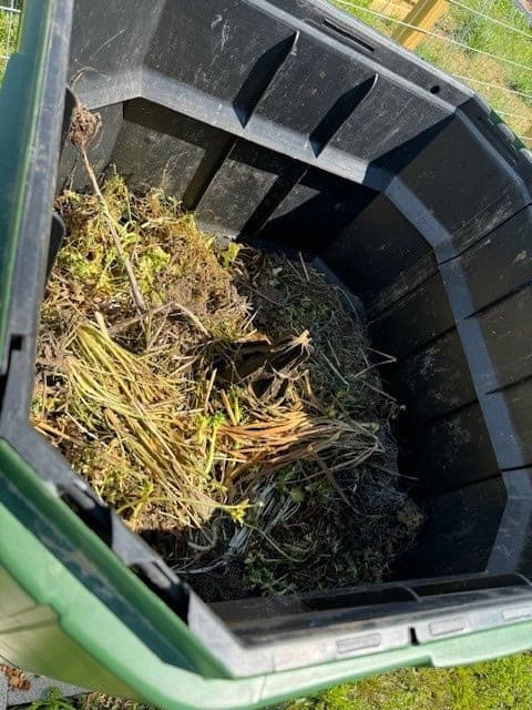 Fighting hunger means fighting food waste—an open compost bin filled with organic scraps, helping reduce landfill waste and support sustainability